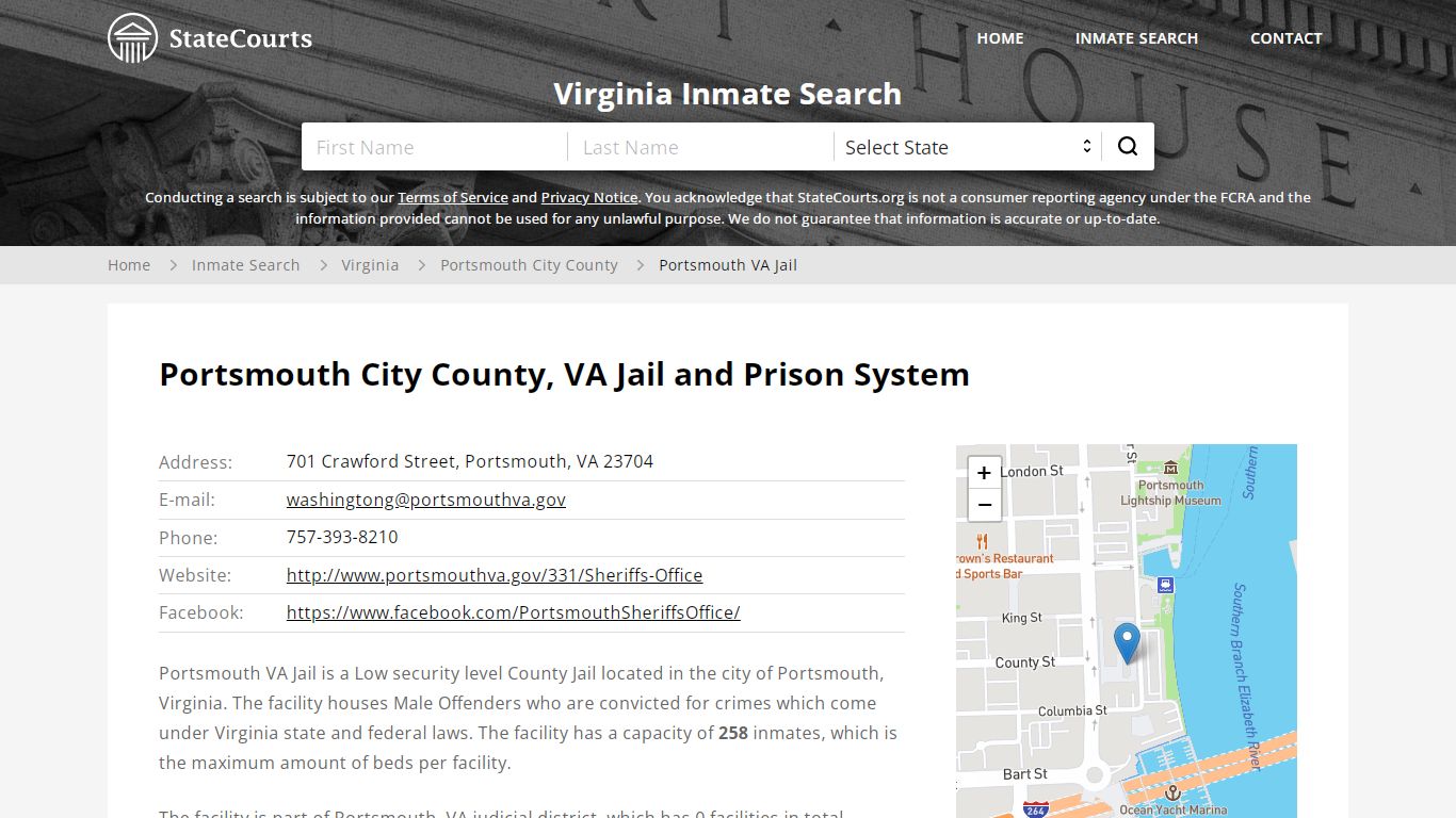 Portsmouth VA Jail Inmate Records Search, Virginia - StateCourts